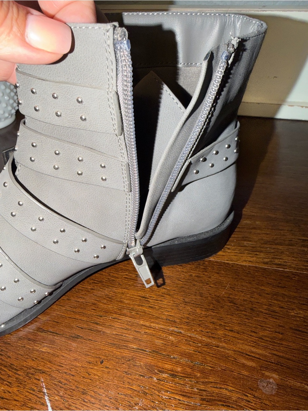 🎉Forever 21 Gray Studded Buckle Ankle Booties - Picture 9 of 11